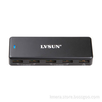 36W high-power portable mobile phone charger with 5 independent USB ports, charge 5 iPhone or 3 iPad